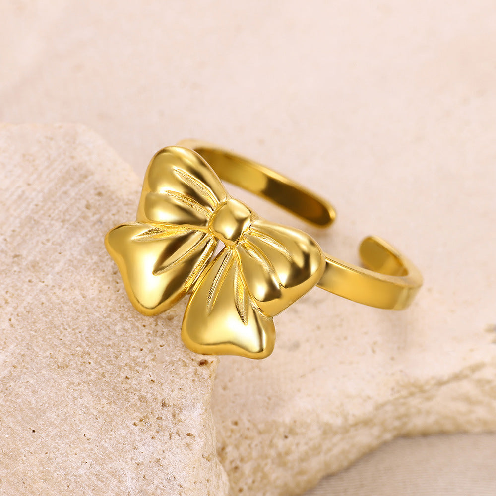 Titanium Steel 18K Gold Plating Bow Ring