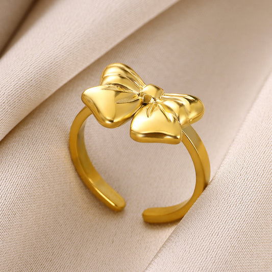 Titanium Steel 18K Gold Plating Bow Ring