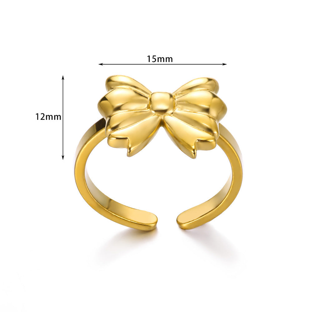 Titanium Steel 18K Gold Plating Bow Ring