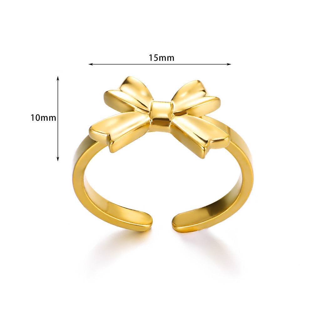 Titanium Steel 18K Gold Plating Bow Ring